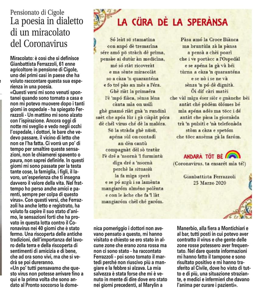 La poesia di un nostro compaesano guarito
