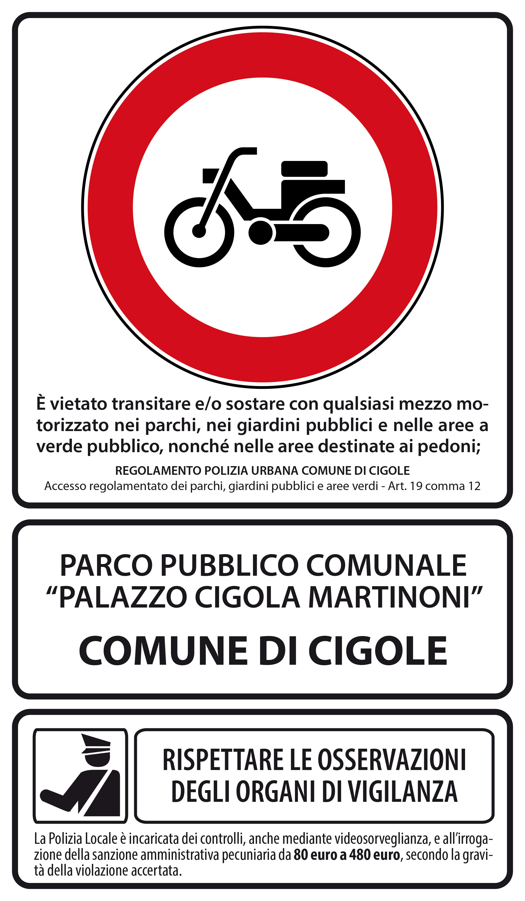 Divieto trasito e sosta  mezzi motorizzati nel parco